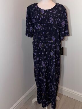 NWT Vintage T & Company Purple & Violet Floral Print Maxi Dress Size 18W